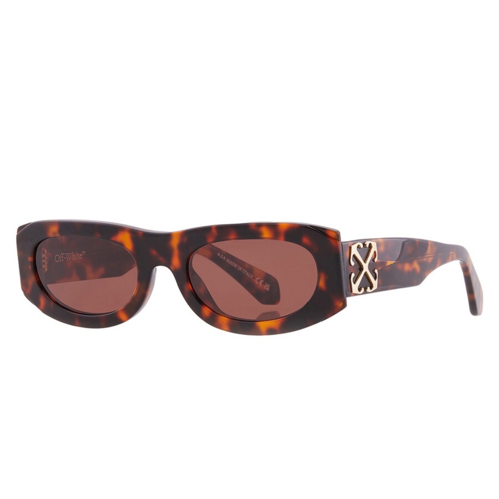 🔥SOLD🔥Off-White Tortoiseshell Slim Cat-Eye Sunglasses - Brown Lenses